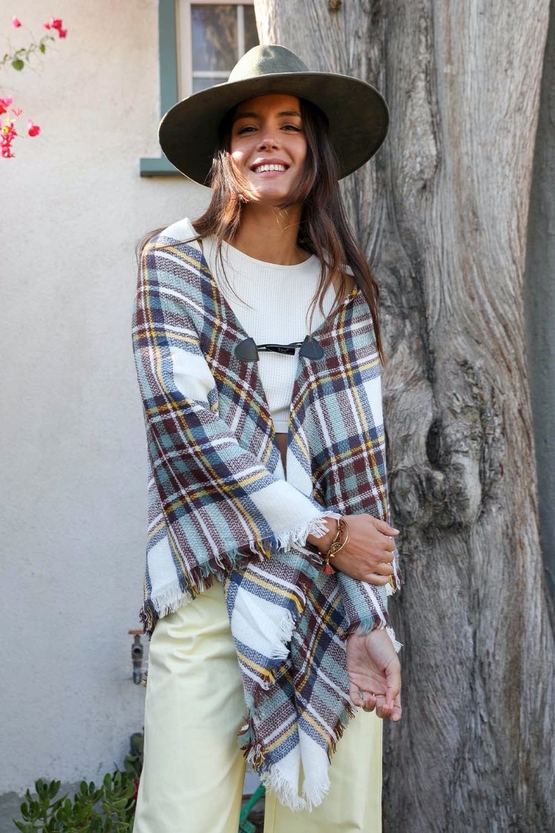 Classic Flannel Poncho with Toggle Closure