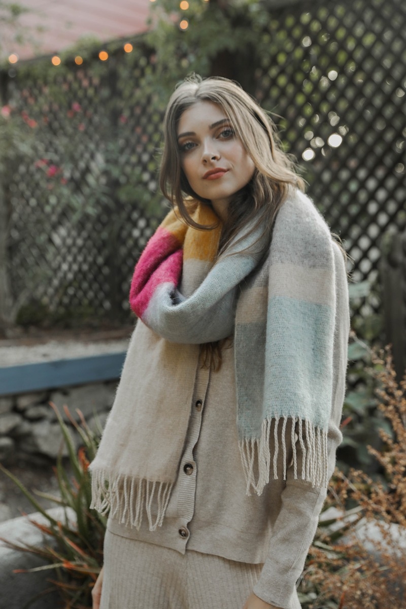 Color Block Soft Faux Mohair Scarf - Versatile Winter Scarf