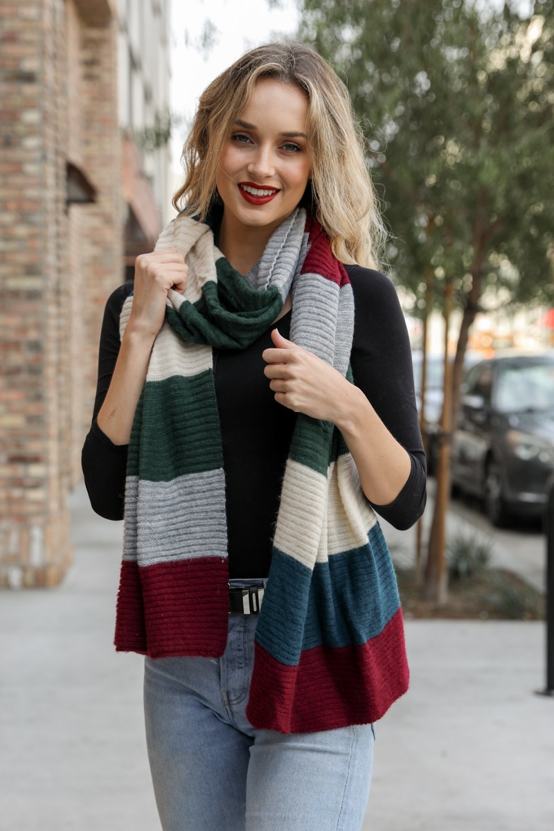 New color block rib knit scarf wholesale from Leto Wholesale