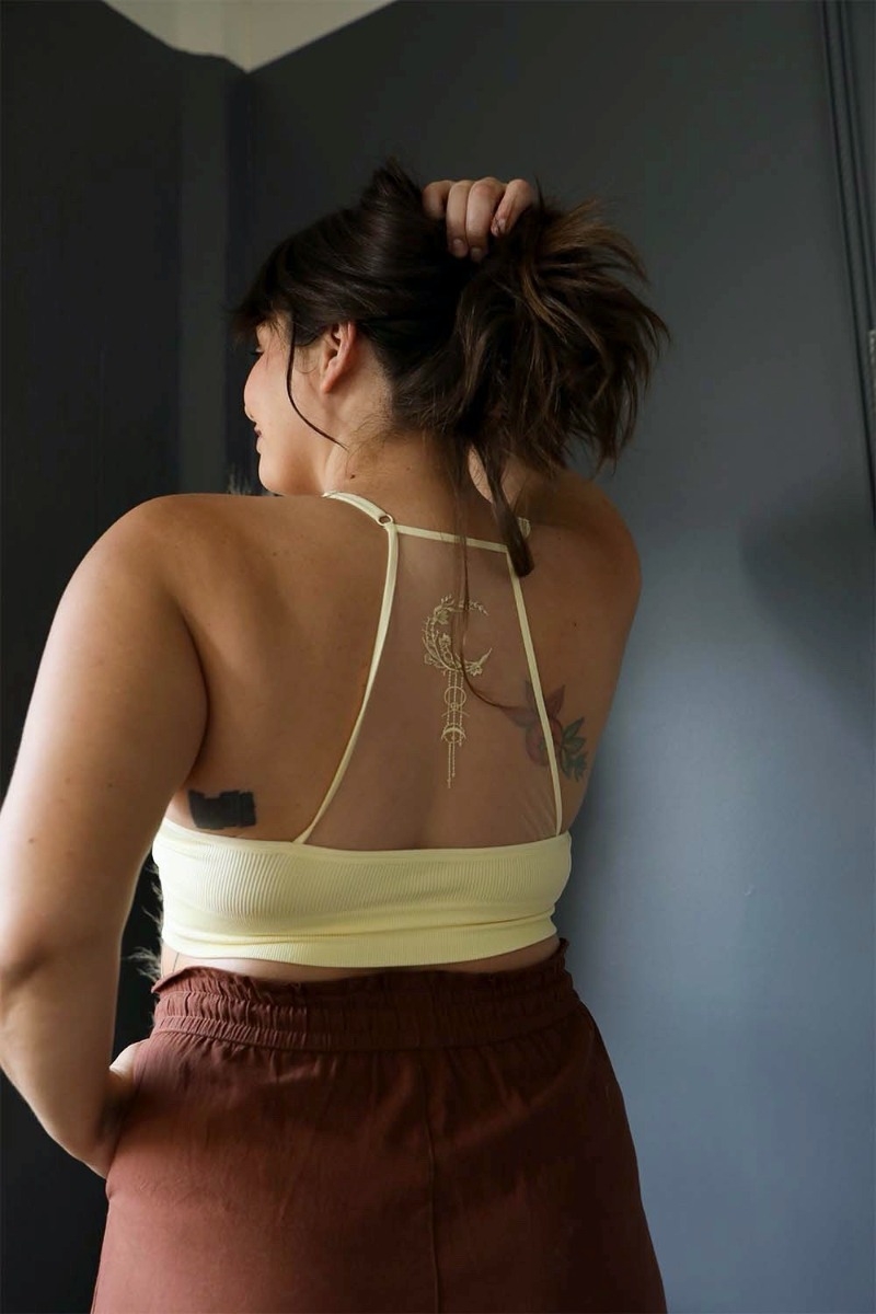 Butter Yellow Cute Comfortable Seamless Dream Catcher Tattoo Back Plus Size Bralette Wholesale
