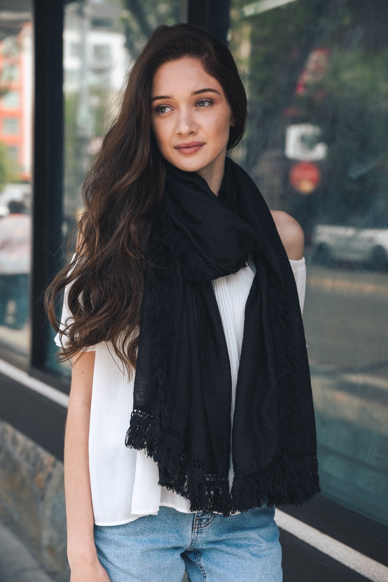 single edge tassel trim boho scarf wholesale leto