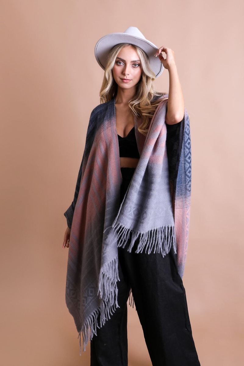 cute western style poncho serape ruana wraps wholesale supplier pink