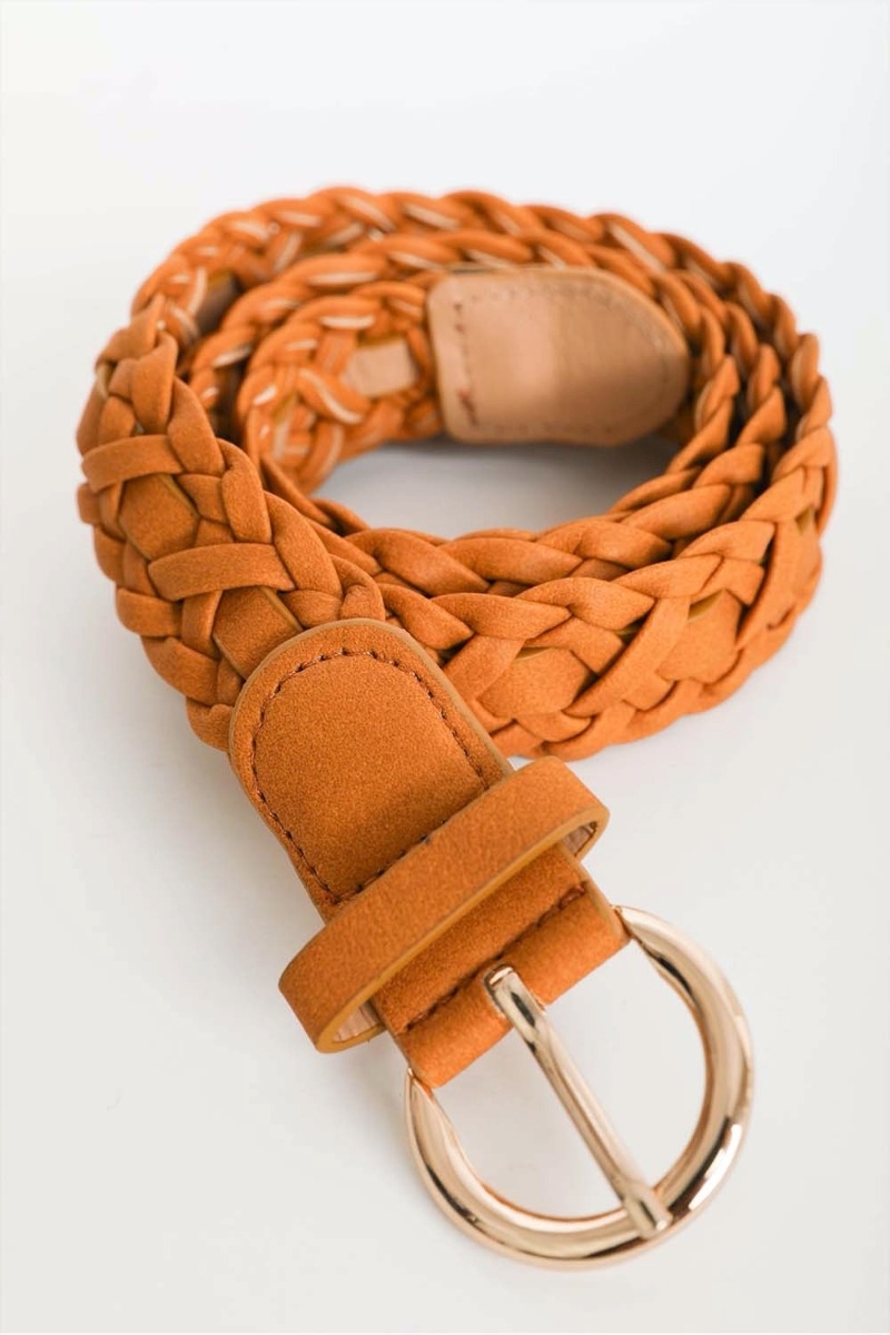 Camel Double Weave Belt with Round Clasp
