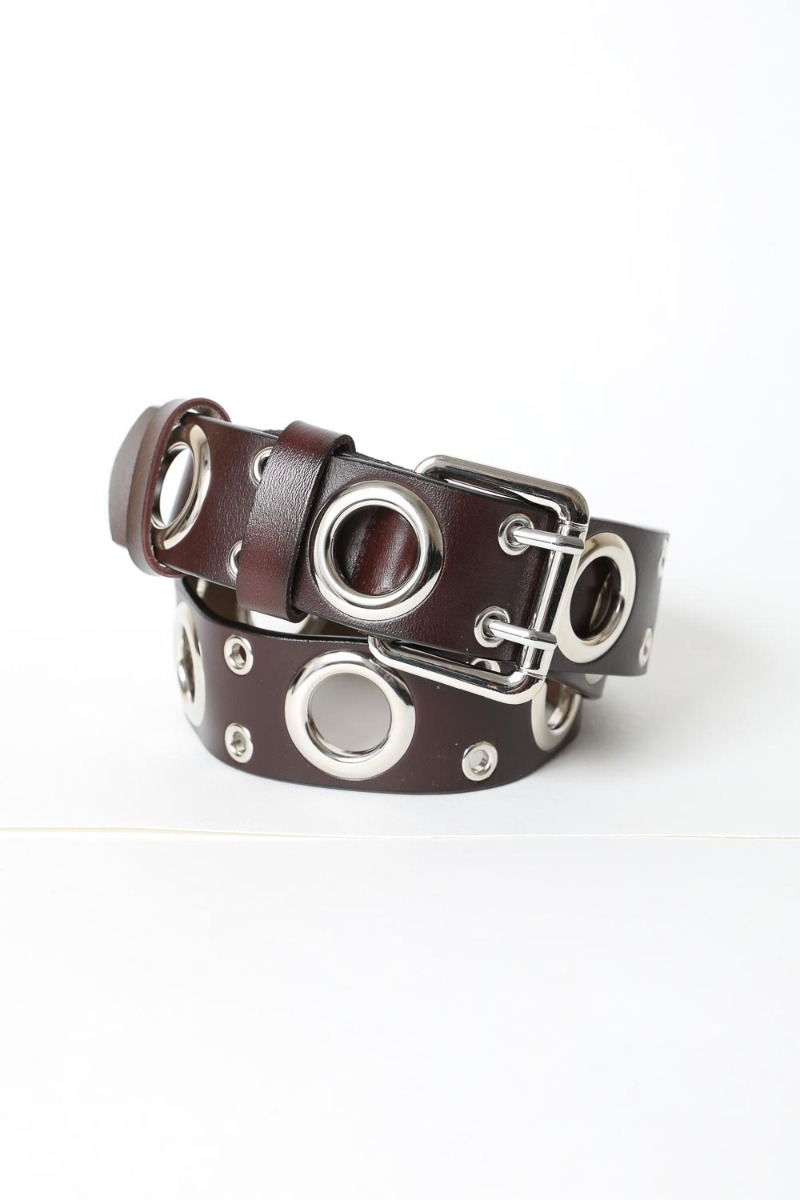 Double Prong Brown Belt with Eyelet Detail Buckle from Supplier