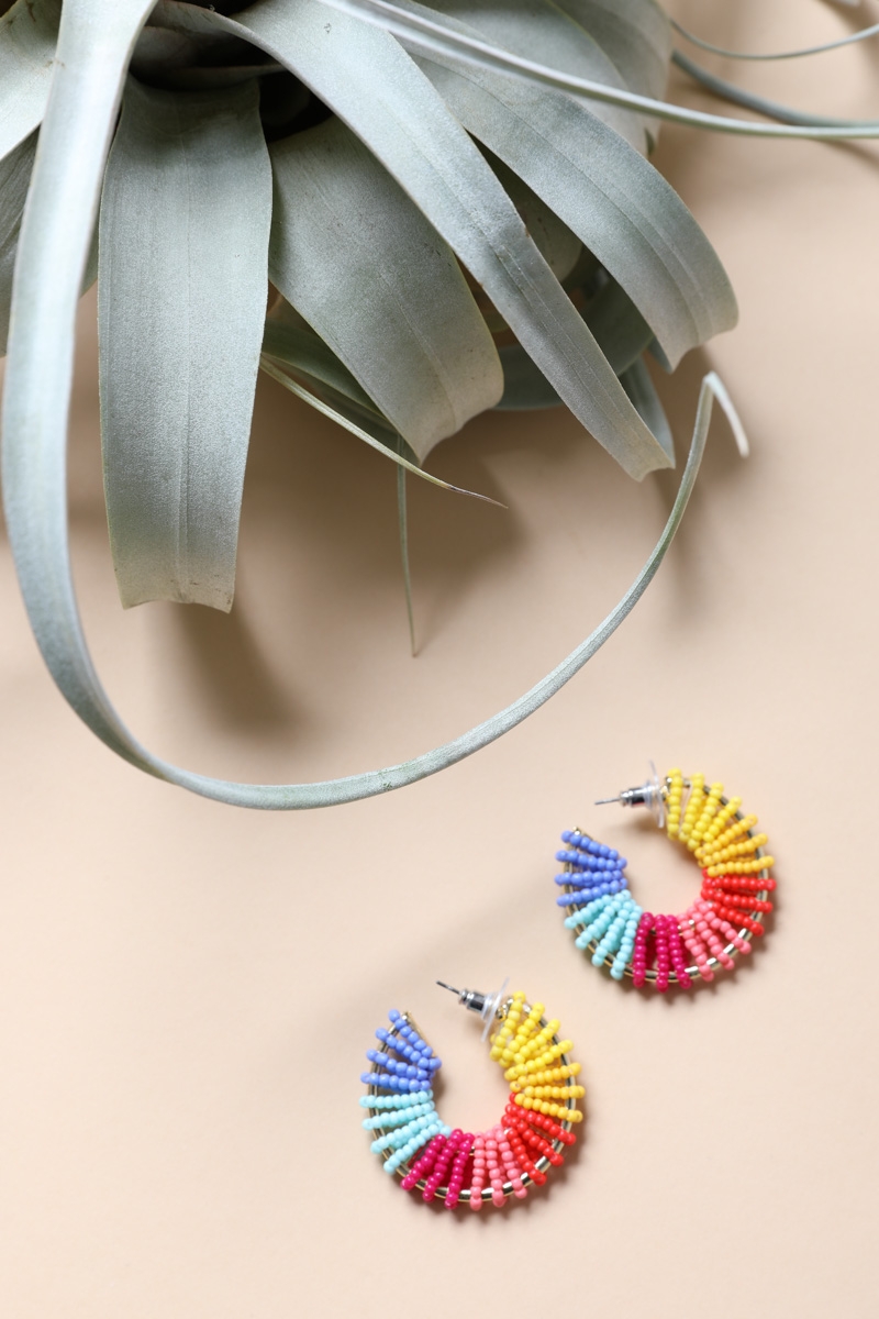 Stylish Colorful Bead Hoop Earrings in Bulk | Women Earrings Wholesale | Leto Wholesale | Fashion Jewelries