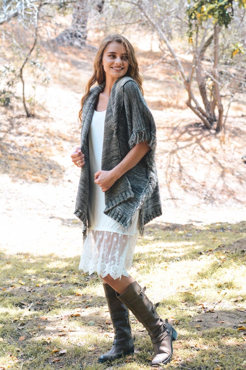 Embrace bohemian elegance with our marled knit collared ruana 7