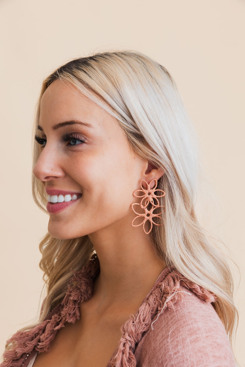 essential double raffia flower drop design vendor comfy wholesale earrings