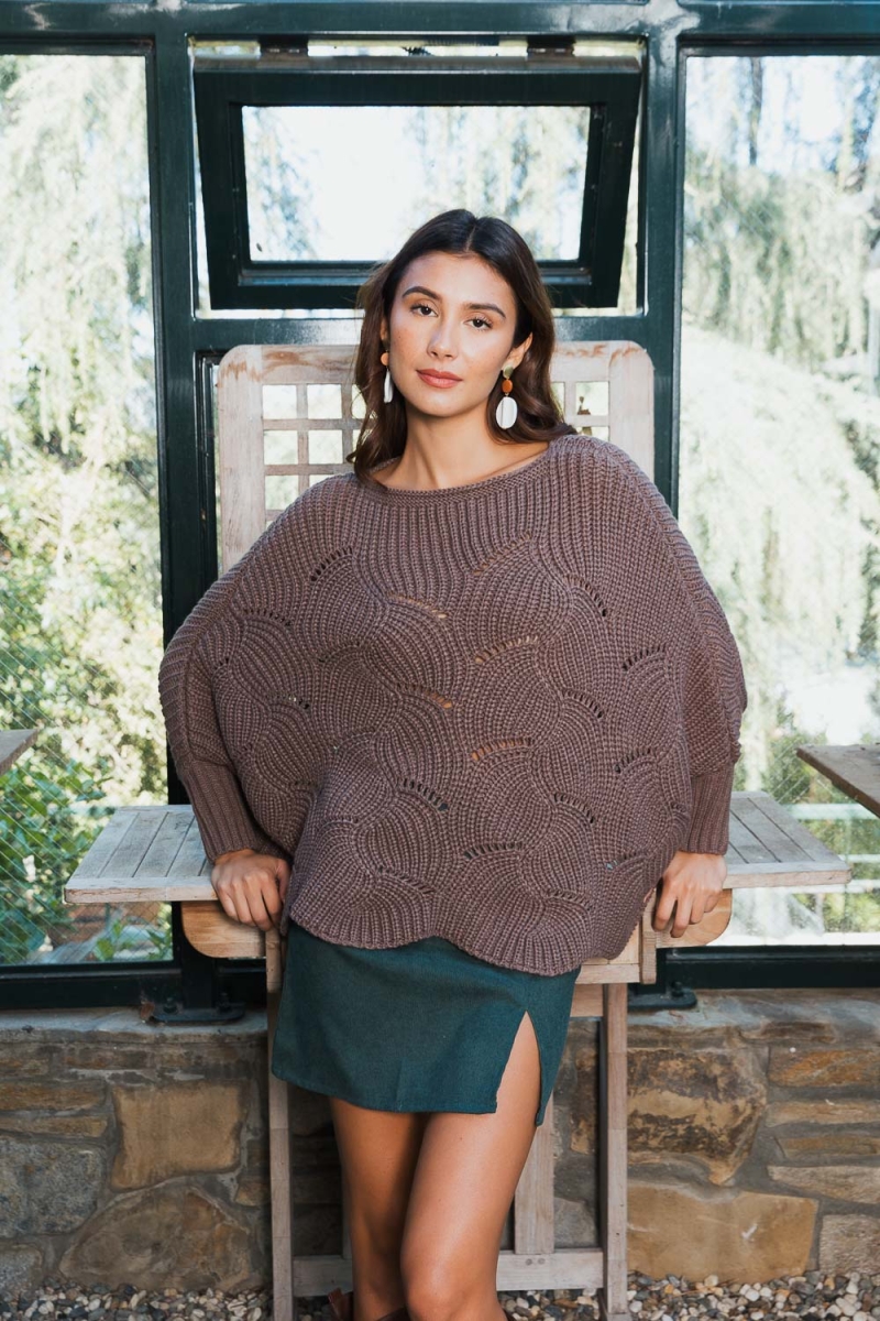 fall essential cozy ribbed poncho with sleeves mocha wholesale