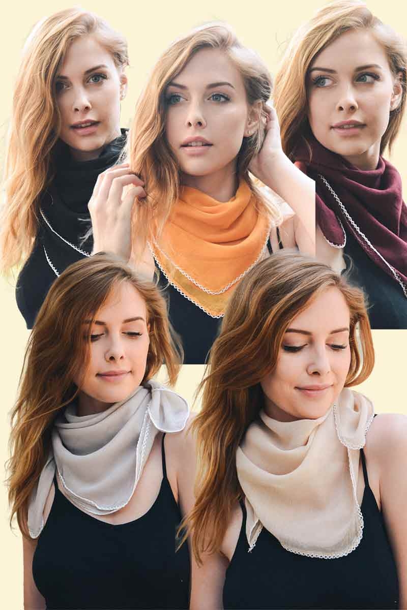 Fashion-forward scarf with scallop lace detail in diverse shades, Leto Wholesale
