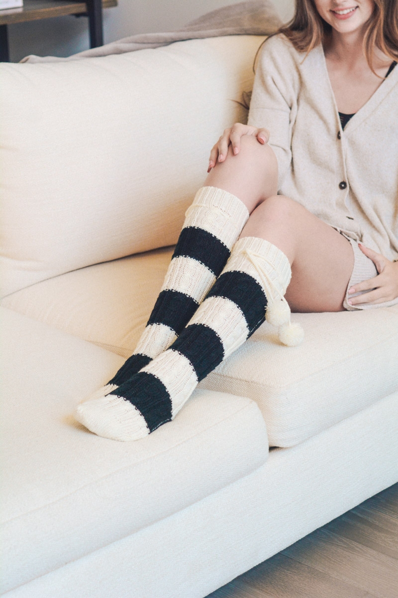 festive striped pom pom socks comfort fit winter essential accessory