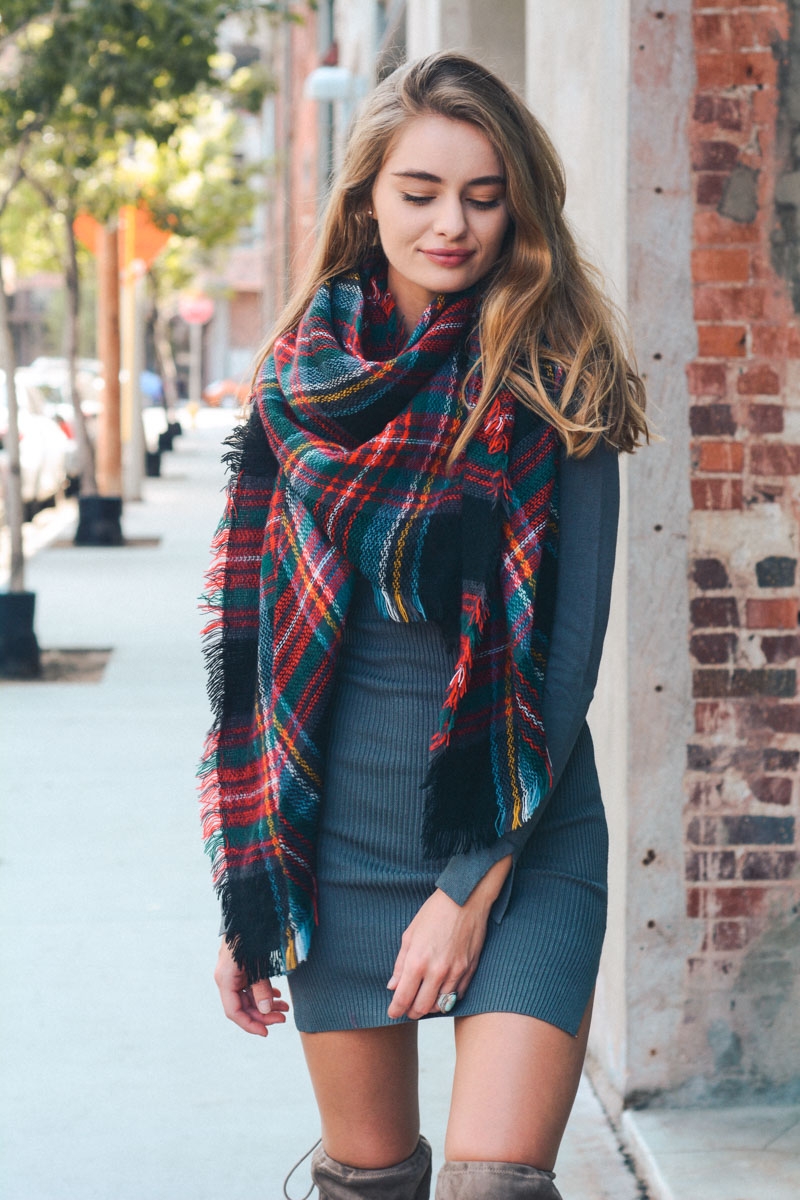 trending black green red flannel frayed edge blanket wholesale scarf