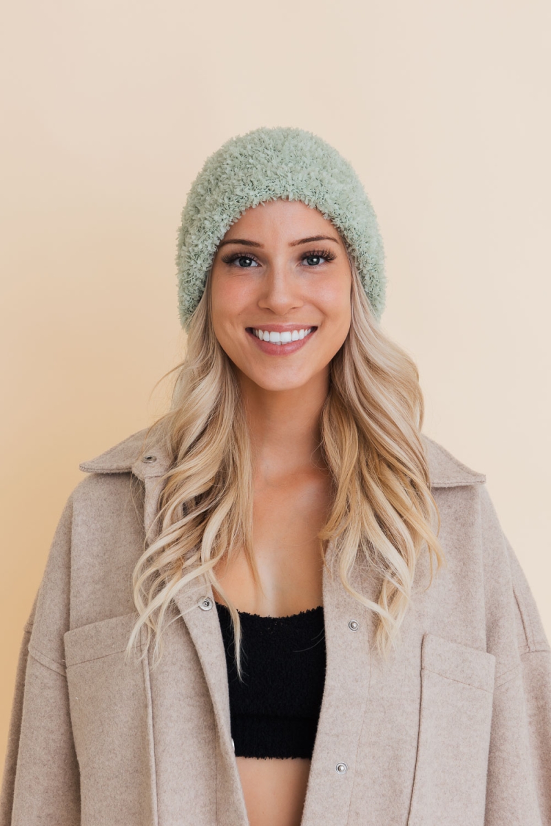 Sage Fuzzy Fluff Toast Beanie – Cozy Winter Hat