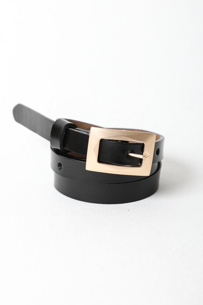 Shop Gold Buckle Skinny Waist Belt in Bulk | Women Fashion Belts Wholesale | Leto Wholesale