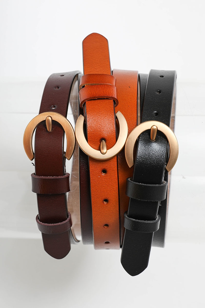 Latest gold curved buckle leather waist belt for women from Leto Wholesale