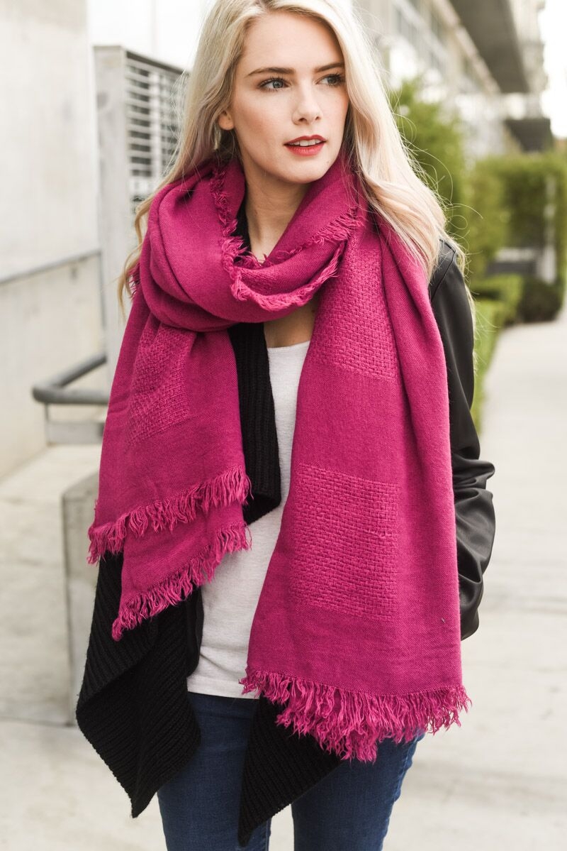 leto wholesale grid texture blanket scarf with frayed border women wrap accessories