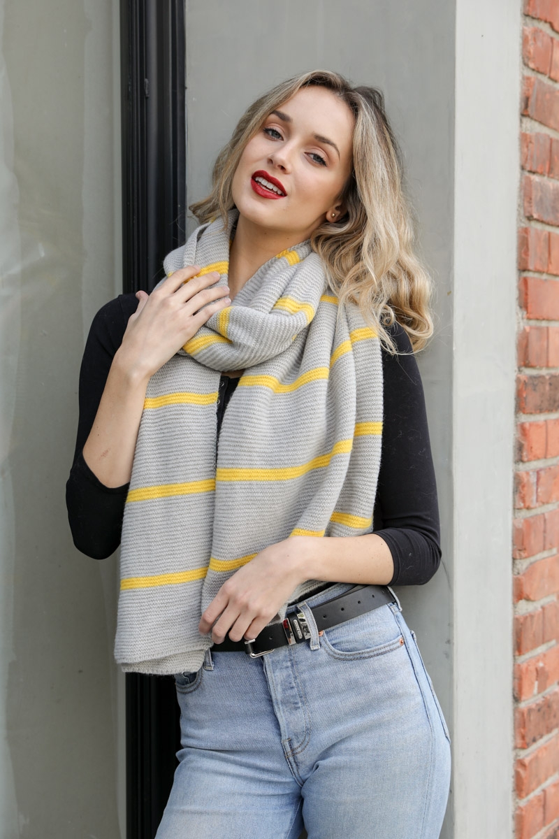 Stylish horizontal stripe knit scarf wholesale for women from Leto Wholesale