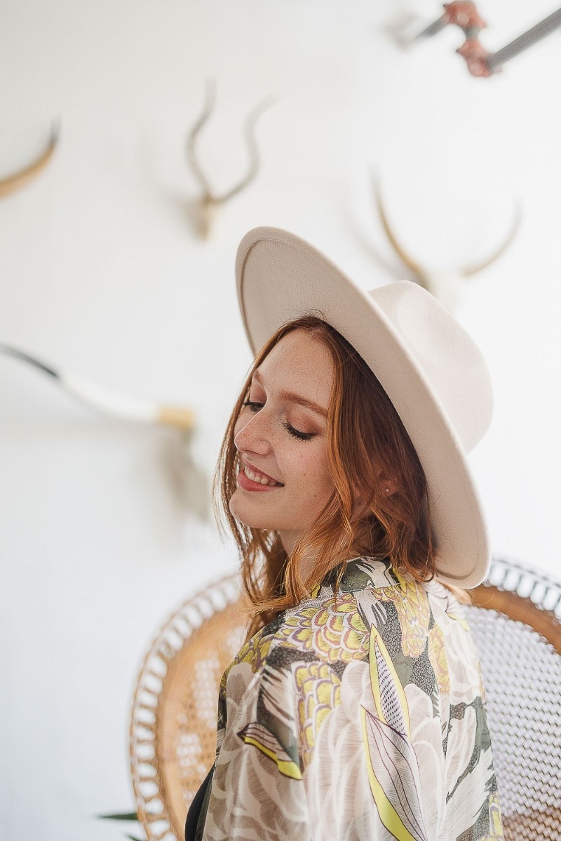 Wide Brim Leather Ribbon Bolero in Ivory - Fashionable Hat