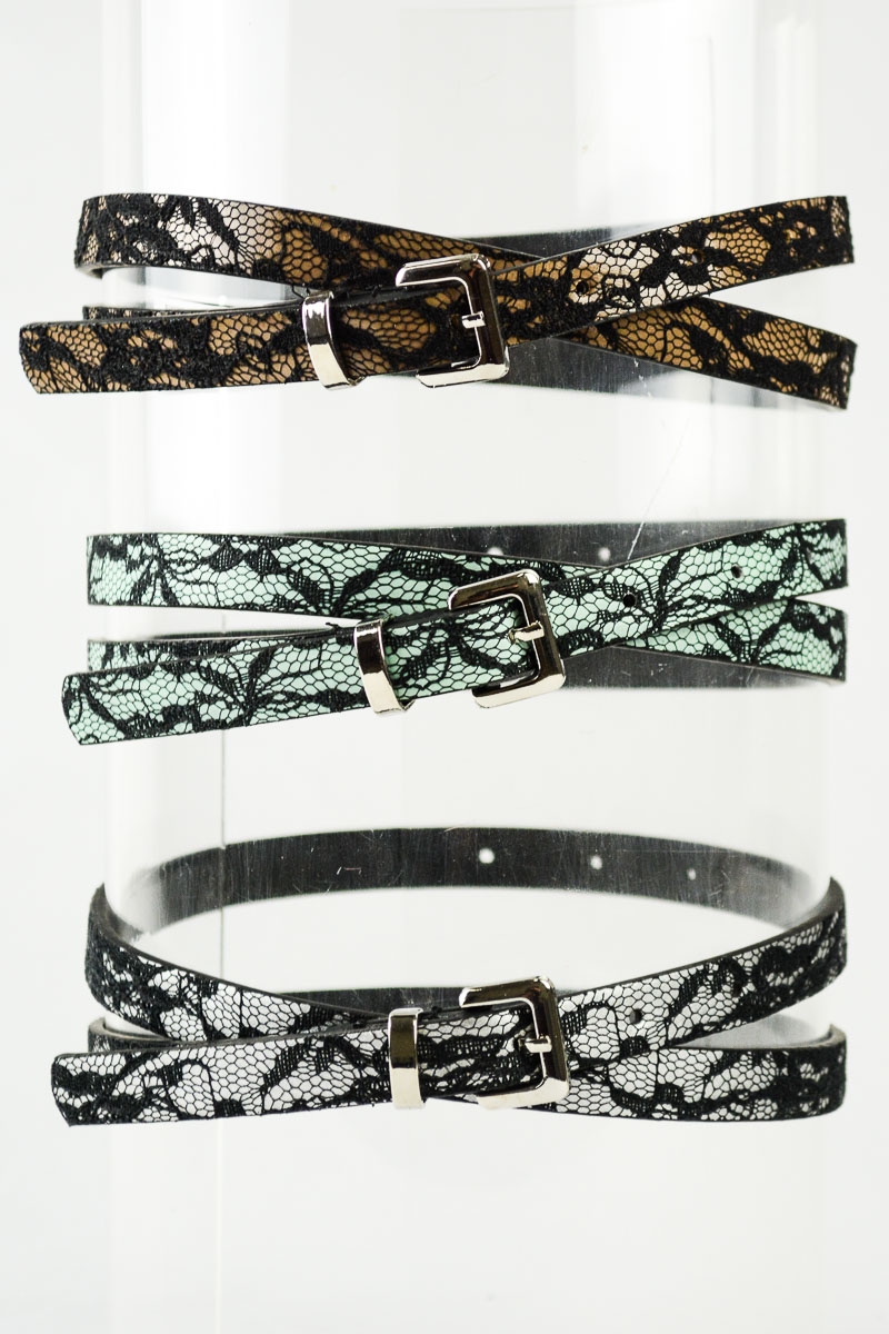 New design 100% PVC lace wrapped skinny belt for women wholesale