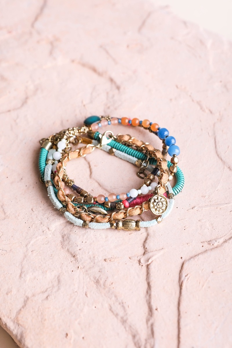 New Trend Teal Multi Stacked Suede Bracelet Wholesale Supplier Fast Shipping Cute Stylish 