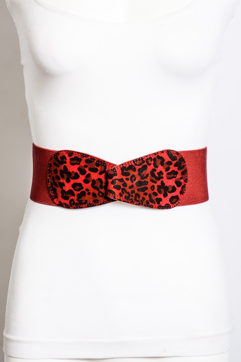 Leopard print elastic belt in red, stylish fashion accessory