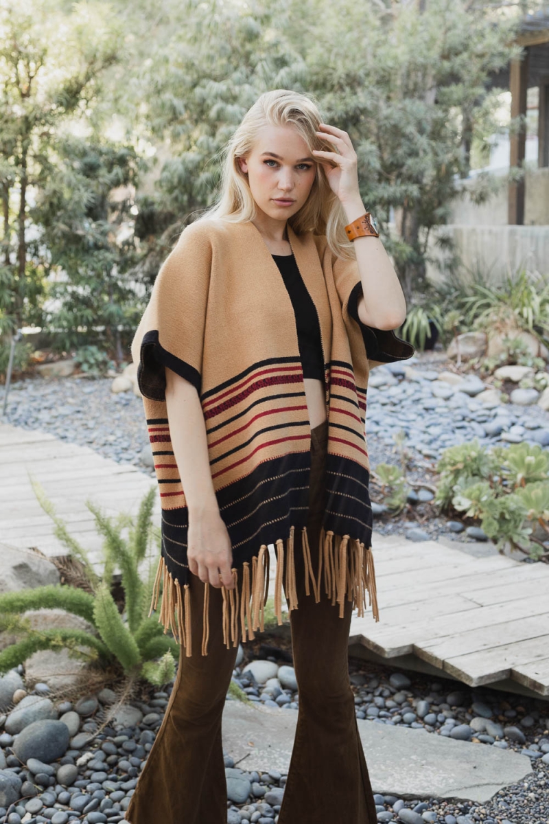 lightweight luxe fringed western wrap tan wholesale