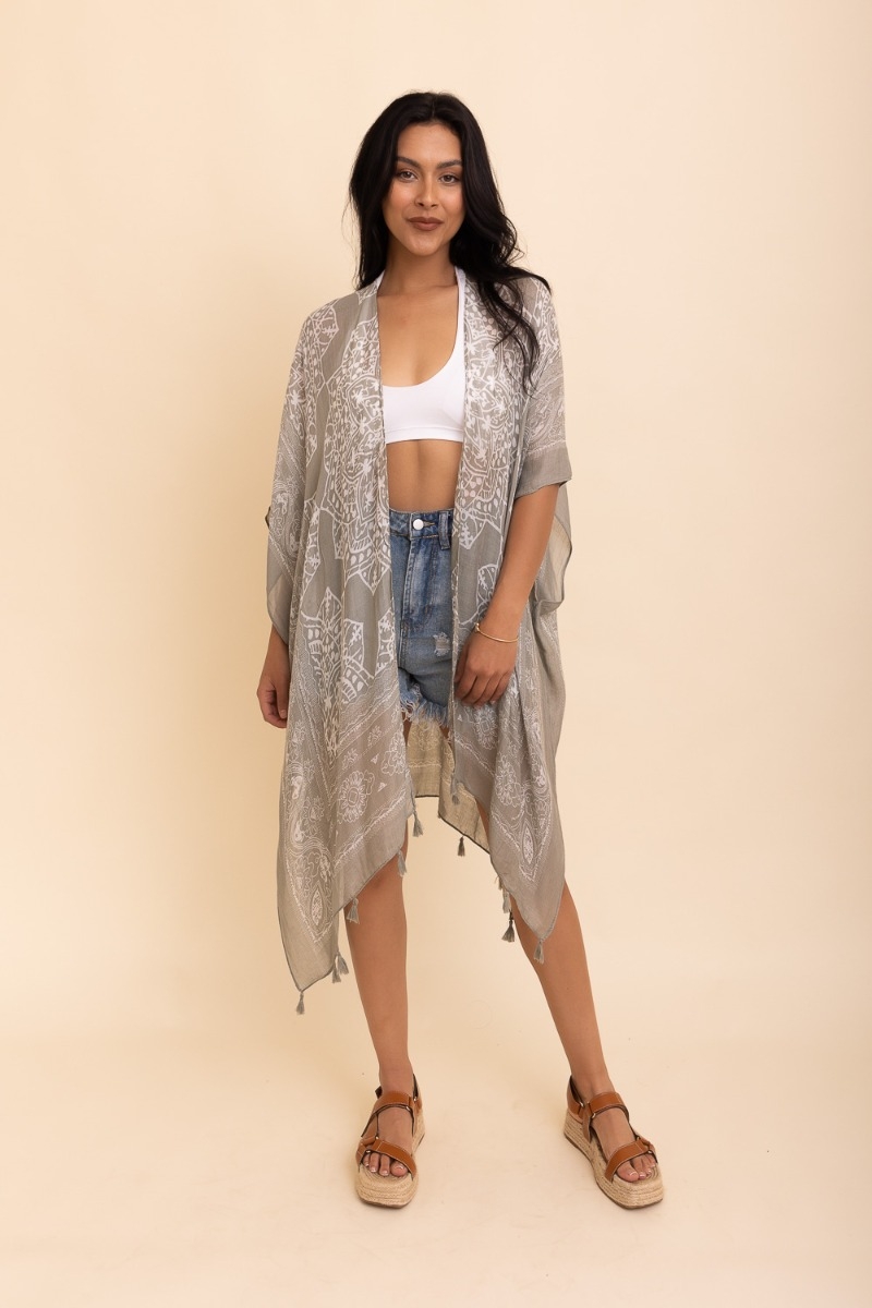 Lotus mandala print lightweight kimonos