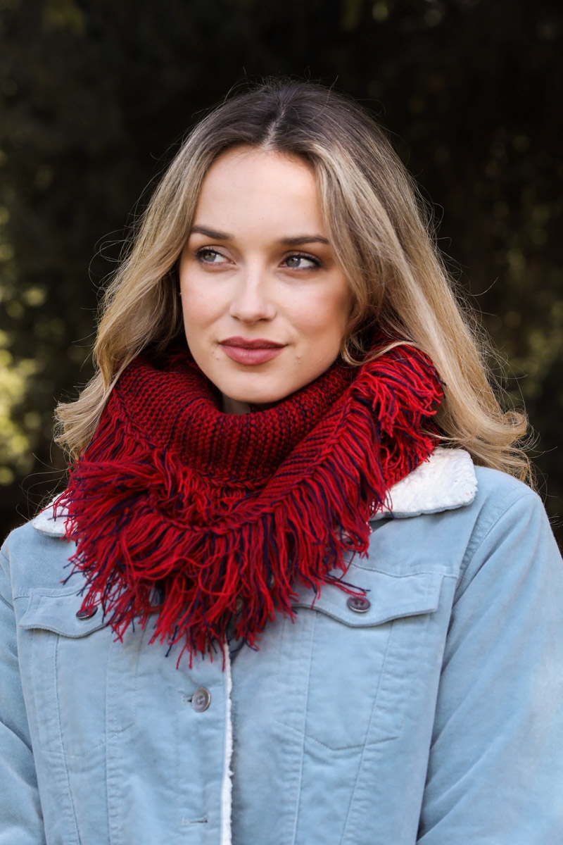Best Selling Marled Knit Frayed Trim Infinity Scarf in Bulk | Scarves Wholesale Supplier | Leto Wholesale