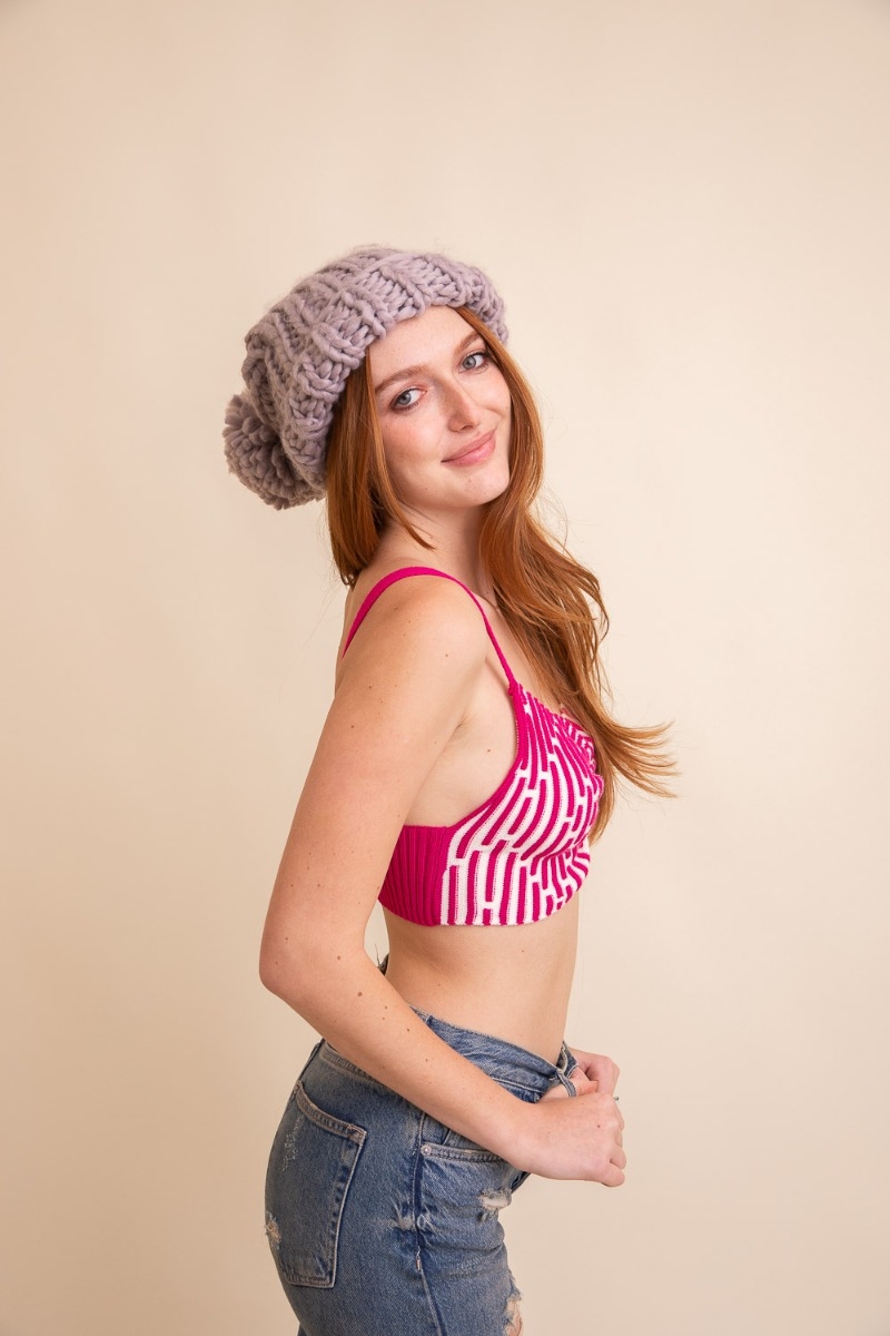 Mauve Soft Chunky Cable Knit Beanie – Cozy Winter Accessory