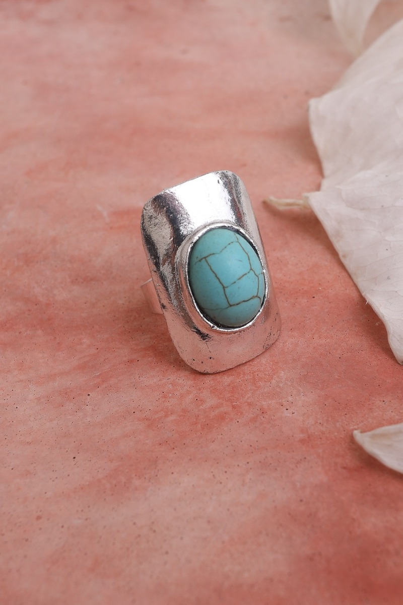 Modern Style Adjustable Turquoise Silver Ring – Contemporary Design