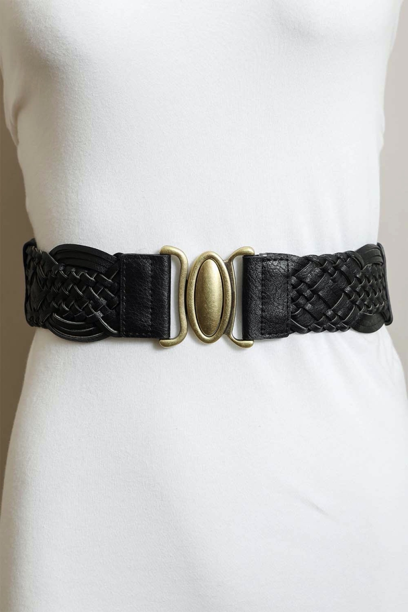 oval buckle braided ealstic belt bohemian chic accessory