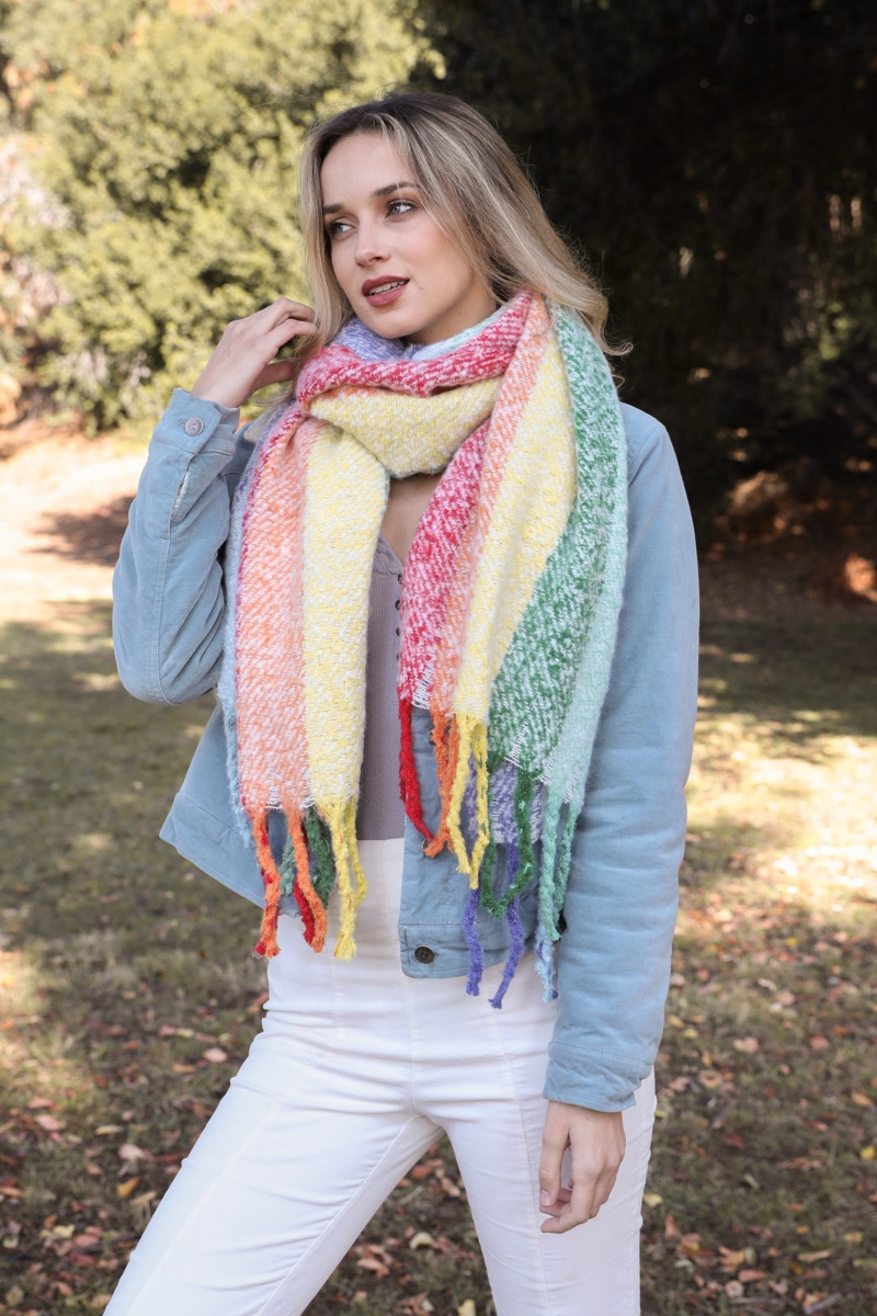 oversized rainbow tassel scarf vertical wholesale