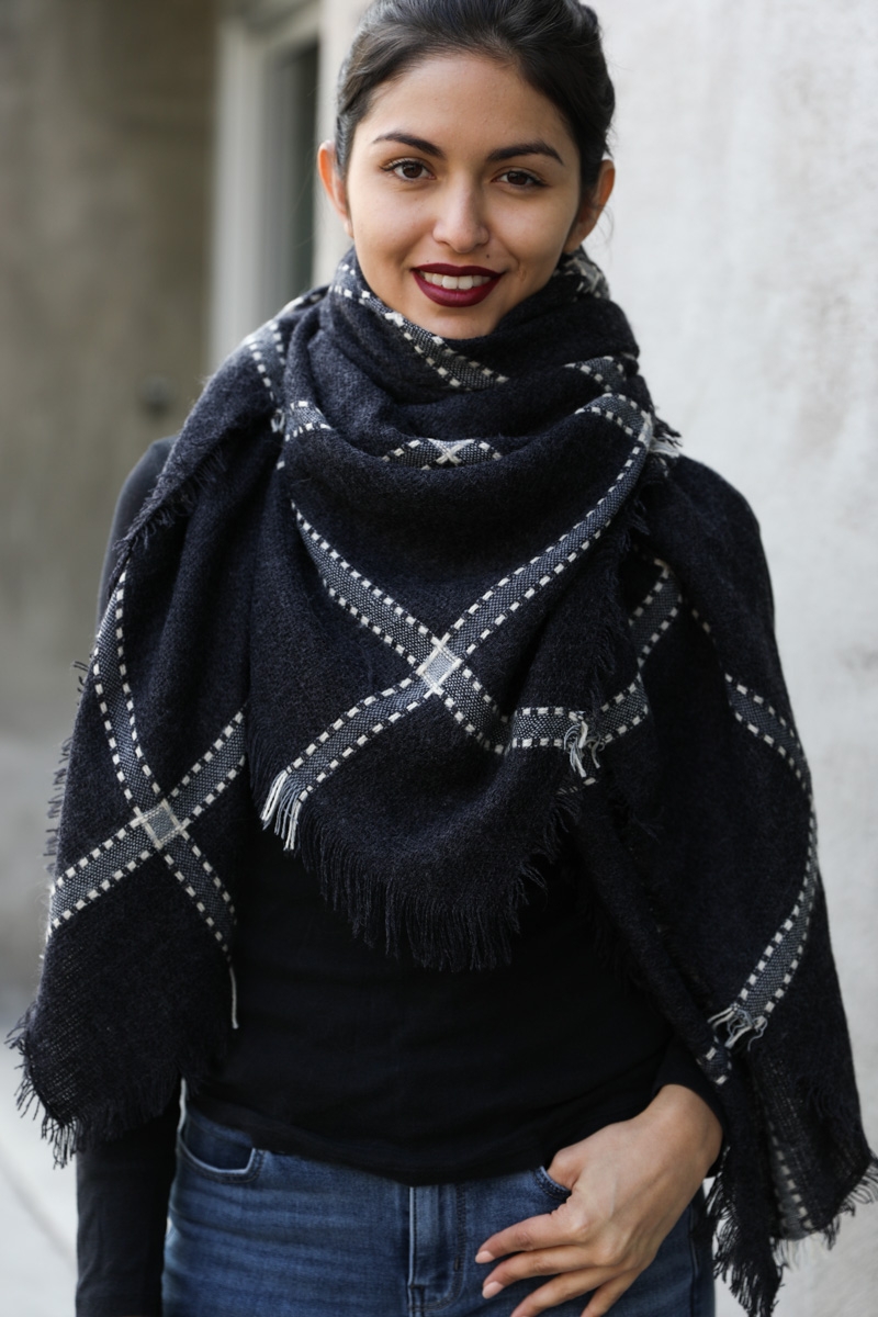cozy plaid blanket scarf winter must have fashion leto wholesale women wraps fall black