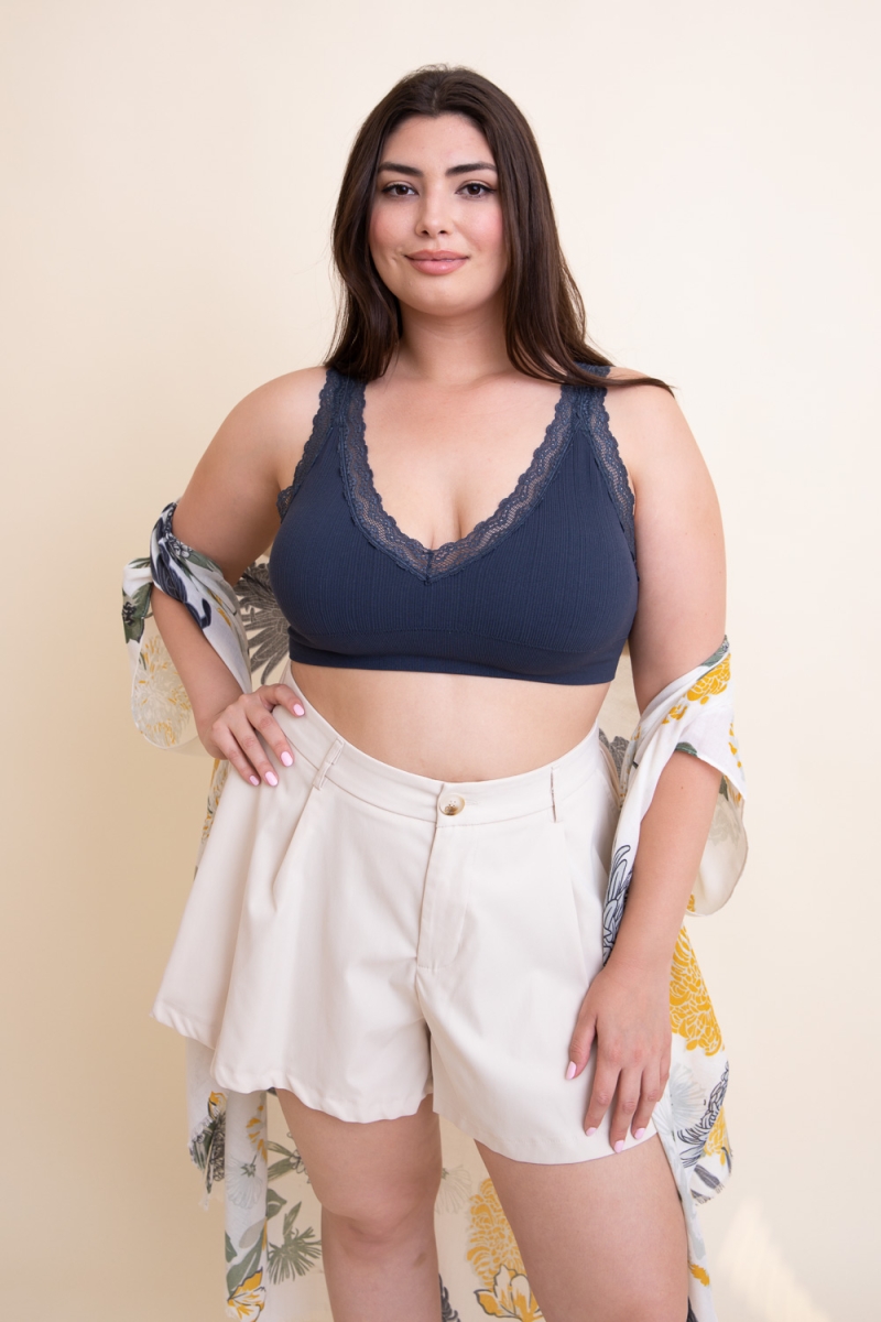 Plus size lace trim bralette with soft padding for ultimate comfort.