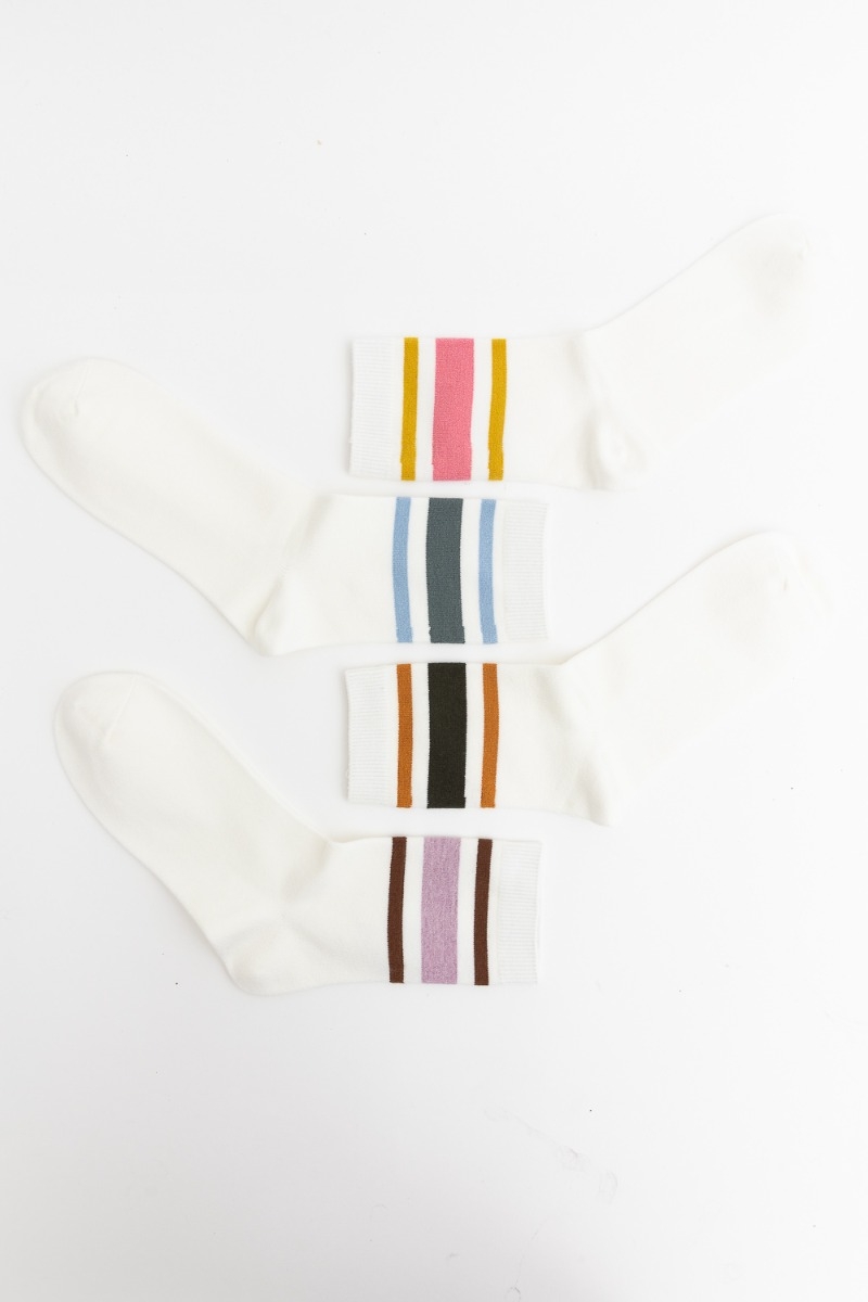 Retro Stripes Collection - Vintage Style Women's Crew Socks in Cotton and Wool - Leto Wholesale