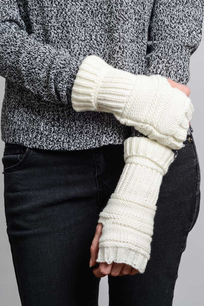 Luxury Ribbed Knit Arm Warmers in Ivory for Winter