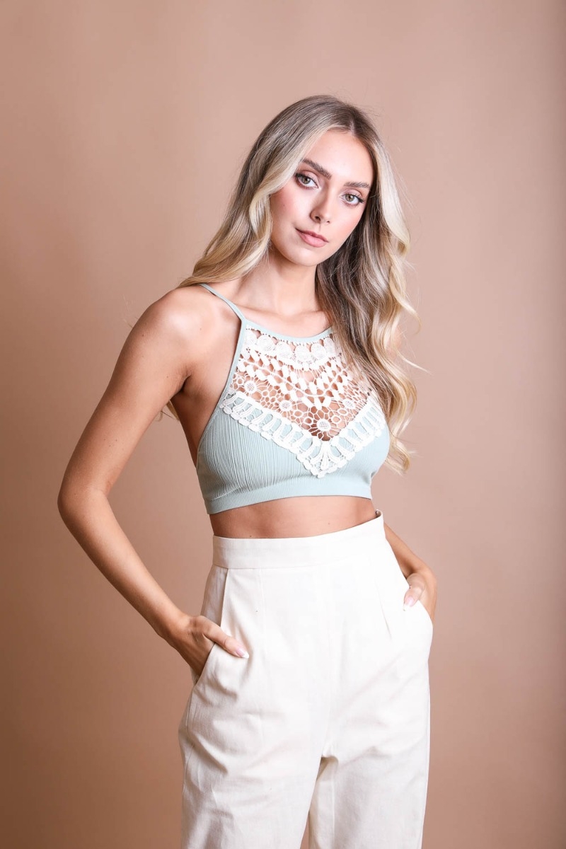 Sage crochet brami with cross back straps wholesale