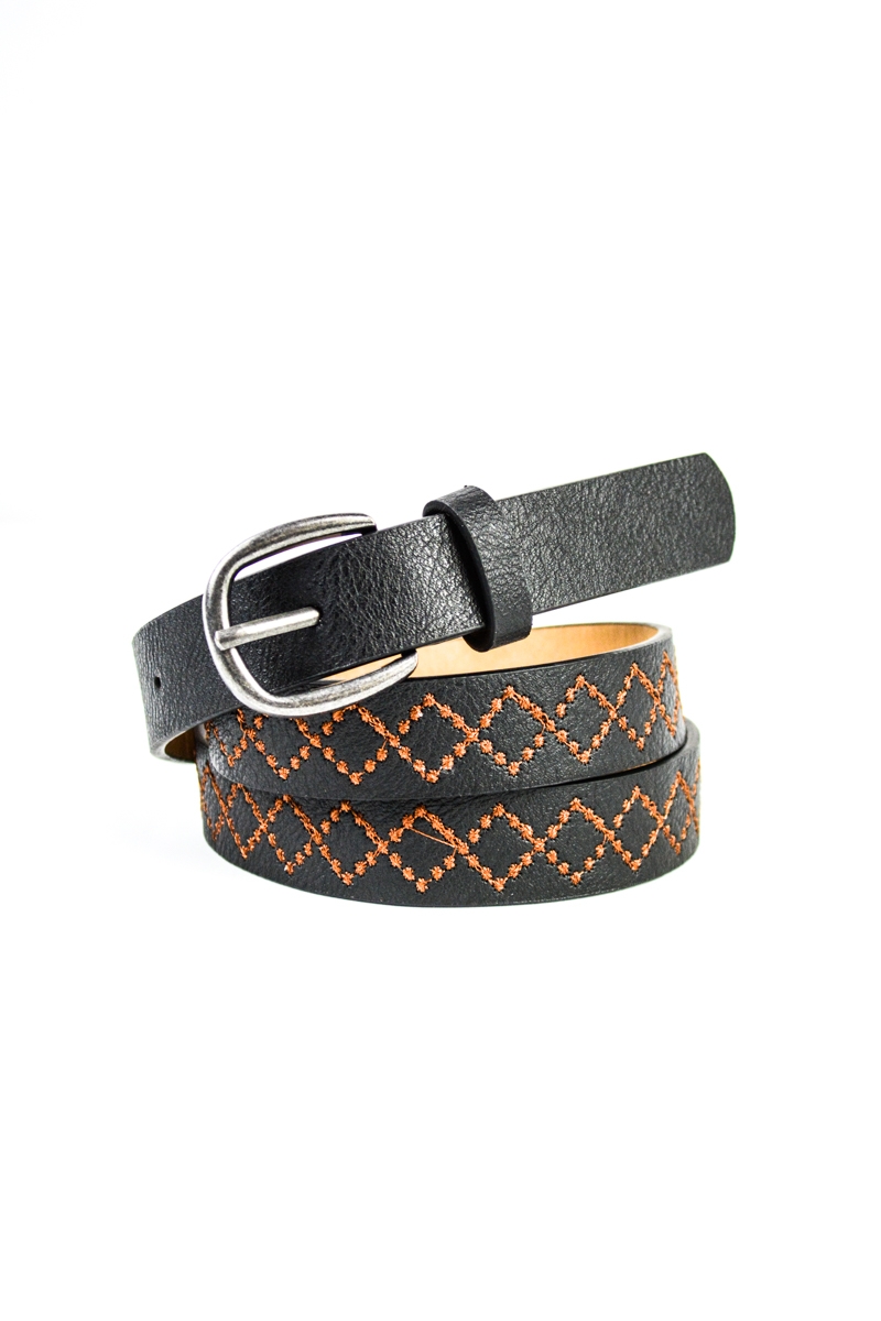 Black Skinny punched-out boho fashion belt for wholesale