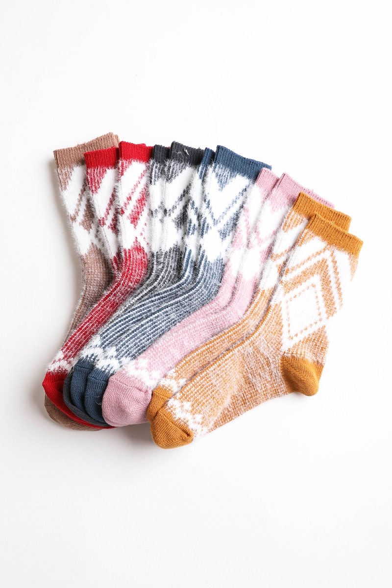 soft mohair geometric diamond pattern wholesale vendor socks