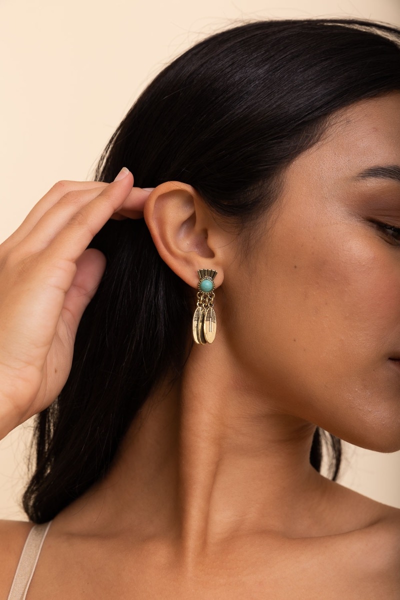 Timeless Bronze Turquoise Feather Earring