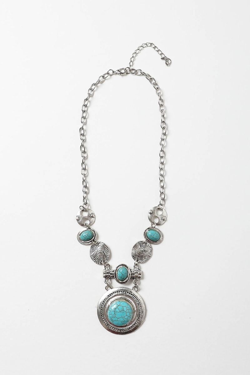 Turquoise and Silver Stepping Stone Necklace