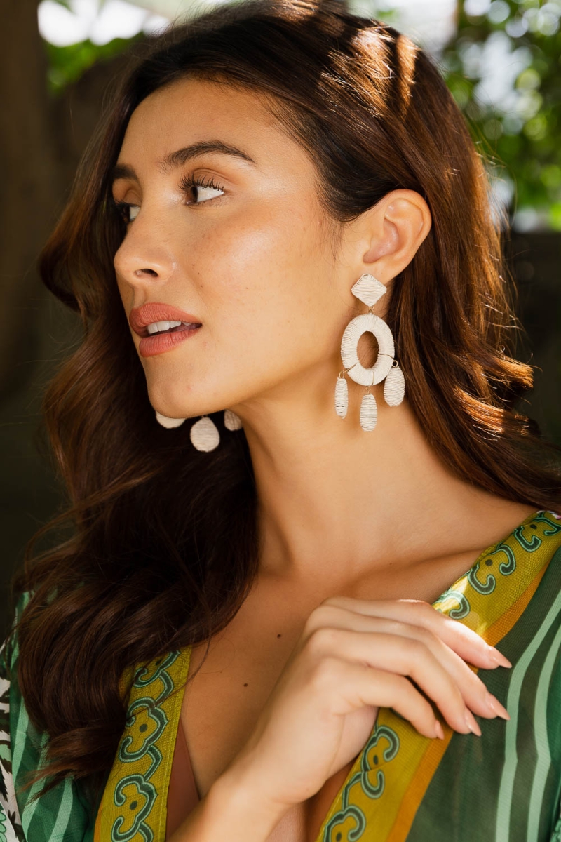 unique circle teardrop raffia earrings stylish handcrafted in india ivory