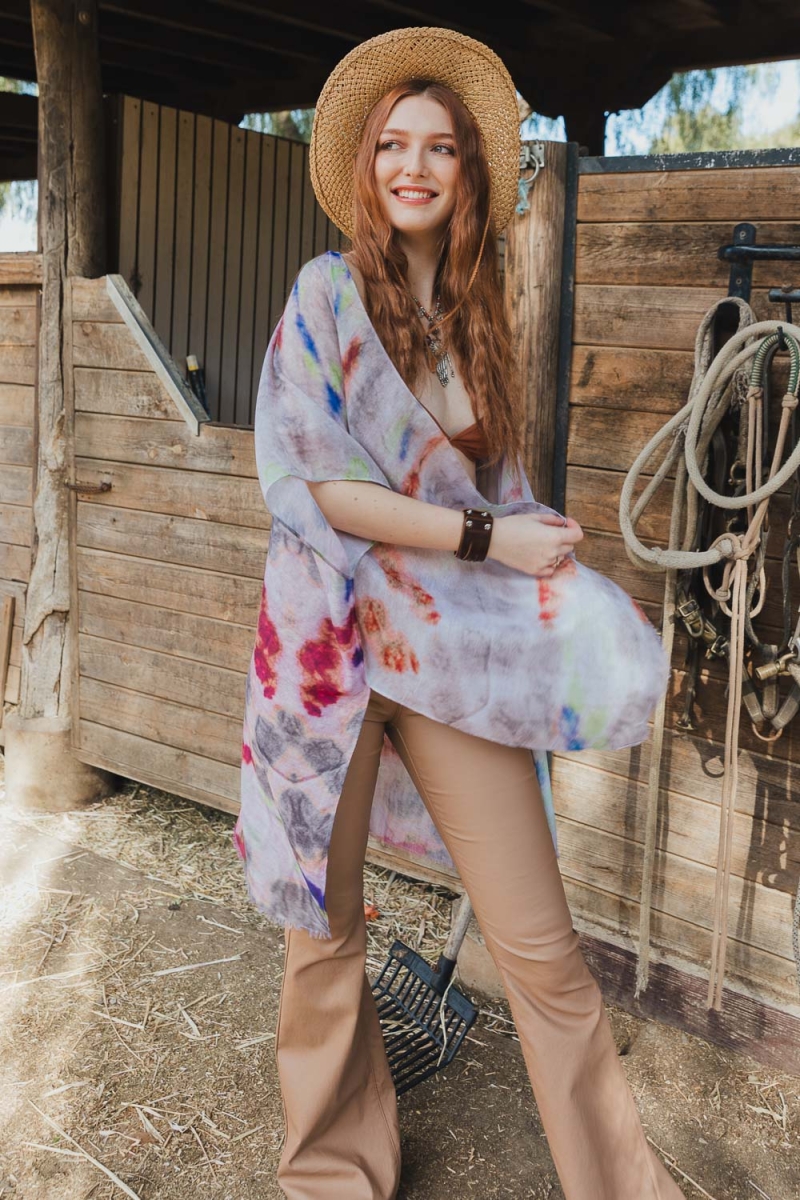 Tie dye whimsical beach summer cover up kimonos outerwear wholesale