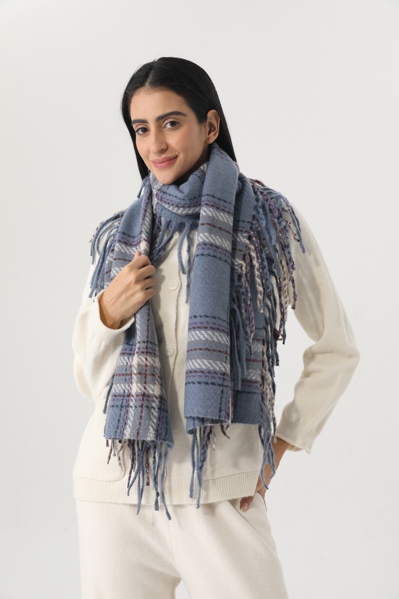 Vintage plaid tassel scarf women soft thick warm winter neck wrap shawl