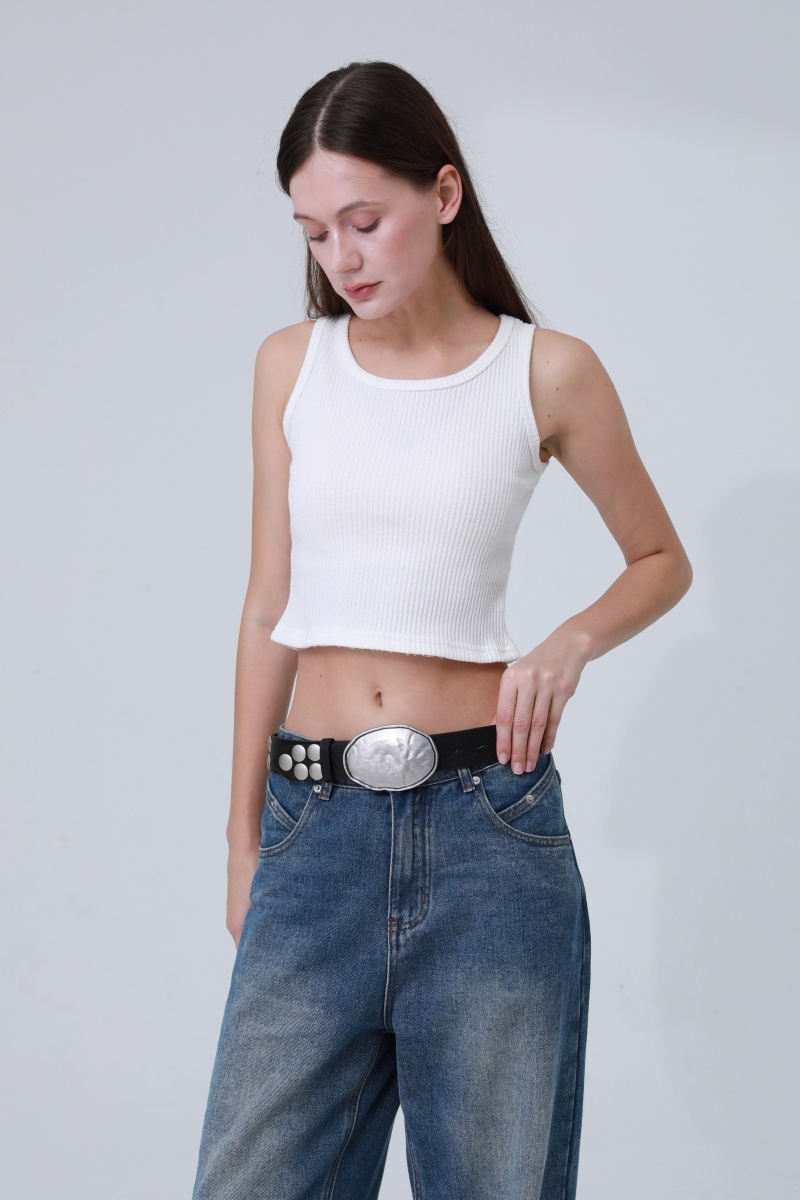 Vintage wide belt with large oval buckle   ornamental studs