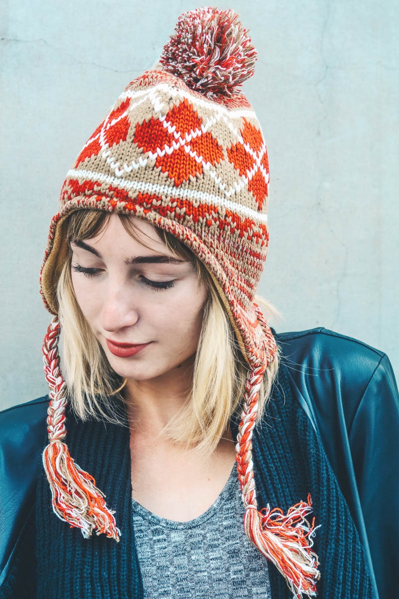 earflap tassel beanie knit with pom winter accessories hats fashion