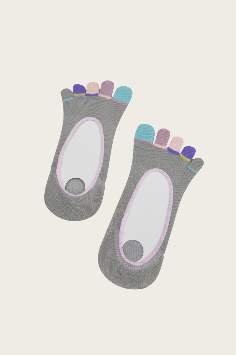 Women color block five toe invisible socks anti slip cotton no show socks