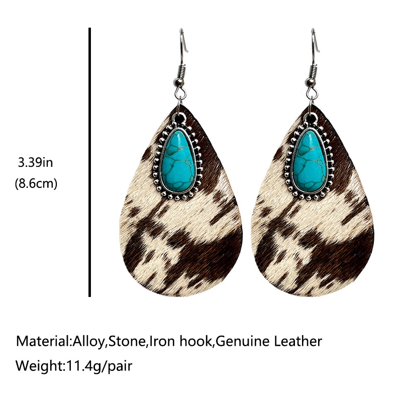 Genuine Leather Drop Earrings With Teardrop Turquoise
