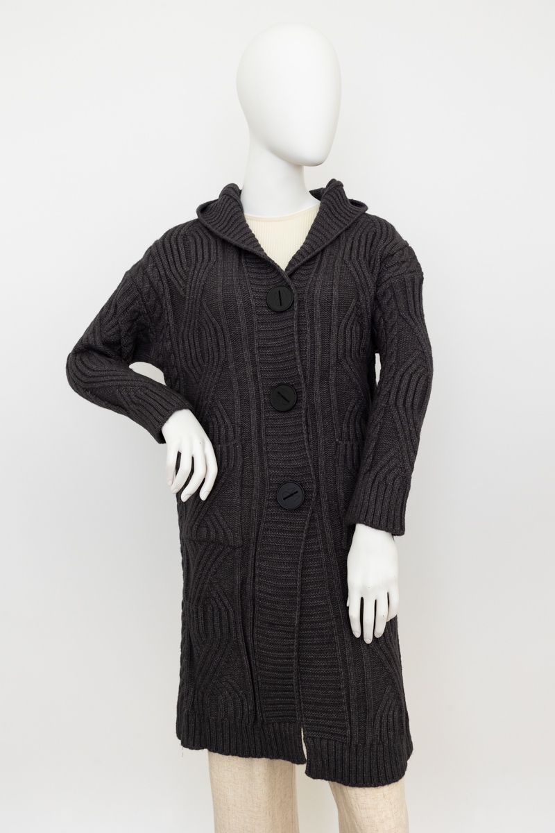 Oversized Cable Knit Mid-Length Hooded Cardigan