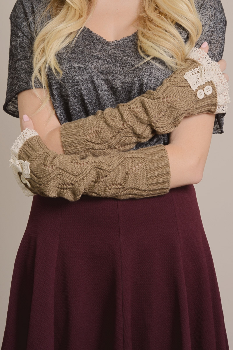 Arm Warmers with Lace and Buttons