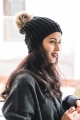 black warm cozy soft textured pom beanie wholesale supplier quality accessories cheap price fast shipping
